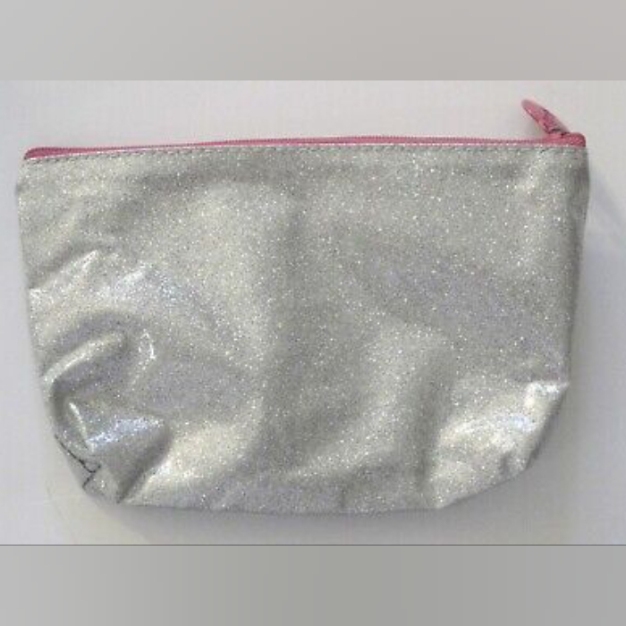 Ipsy Make Up Bag Cosmetic Case Silver, Girl Meets Glitter W/ Free Gift